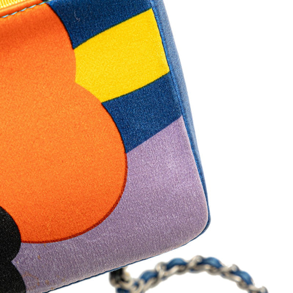 シャネル ココマーク プリント ミニ チェーン ショルダーバッグ ブルー マルチカラー サテン レディース CHANEL 【中古】