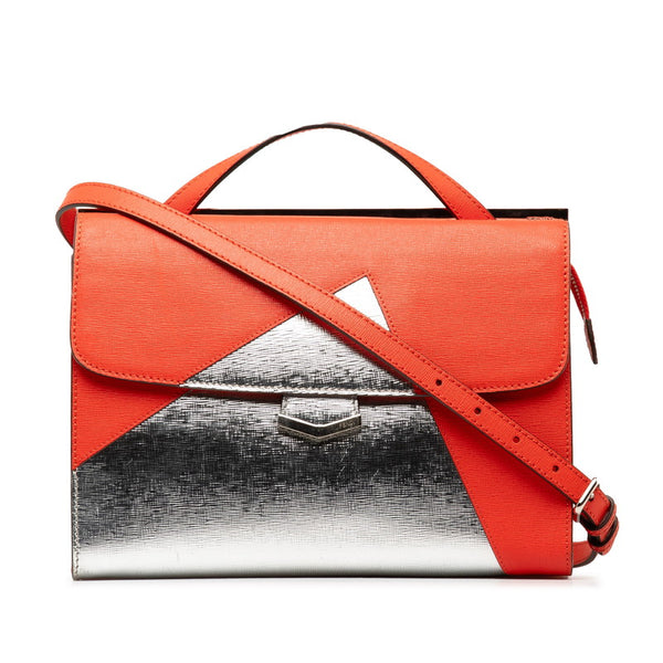 フェンディ デミジュール ハンドバッグ ショルダーバッグ 2WAY 8BT222 オレンジ レッド シルバー レザー レディース FENDI 【中古】