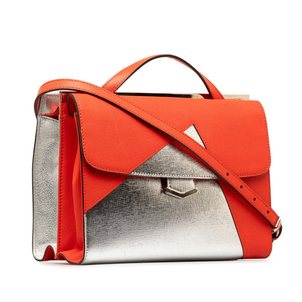 フェンディ デミジュール ハンドバッグ ショルダーバッグ 2WAY 8BT222 オレンジ レッド シルバー レザー レディース FENDI 【中古】