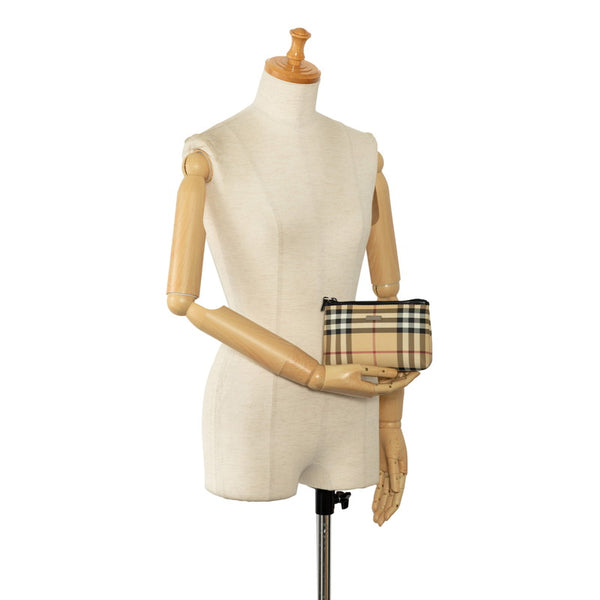 バーバリー ノバチェック ポーチ ベージュ ブラック PVC レザー レディース BURBERRY 【中古】