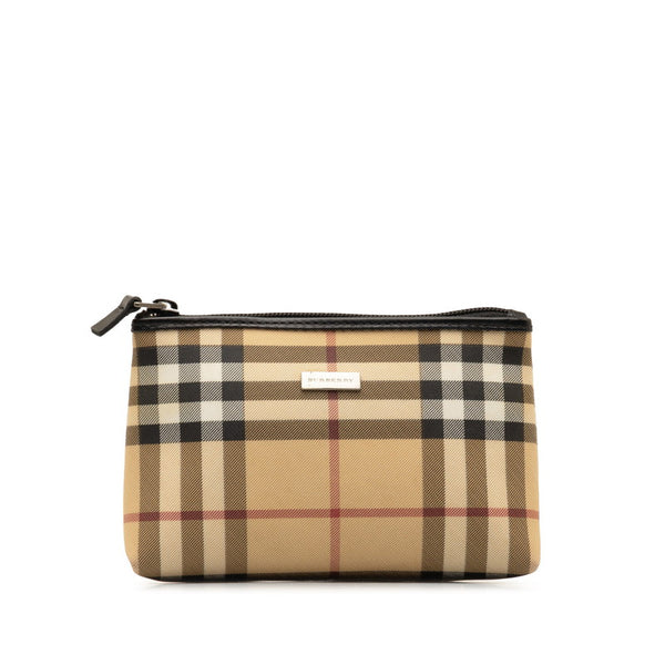 バーバリー ノバチェック ポーチ ベージュ ブラック PVC レザー レディース BURBERRY 【中古】