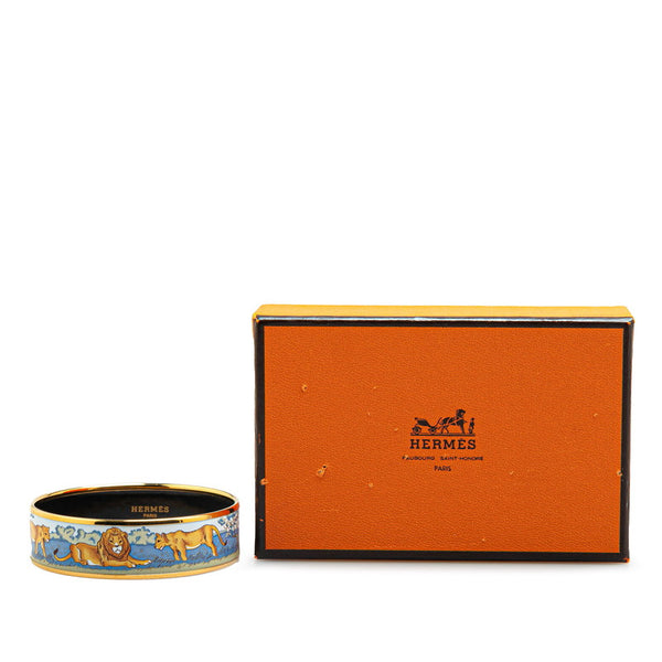 エルメス エマイユGM 七宝焼き ライオン バングル ブルー マルチカラー メッキ レディース HERMES 【中古】