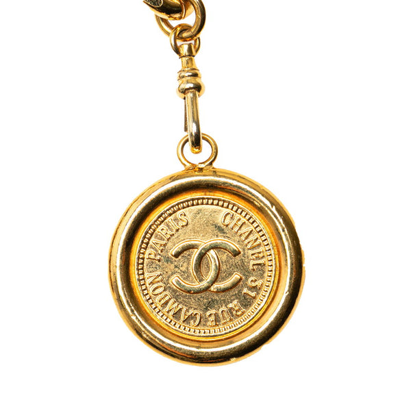 シャネル メダリオンプレート チェーン ベルト ブラック ゴールド メッキ レザー レディース CHANEL 【中古】