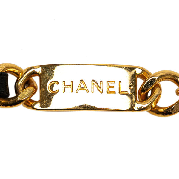 シャネル メダリオンプレート チェーン ベルト ブラック ゴールド メッキ レザー レディース CHANEL 【中古】