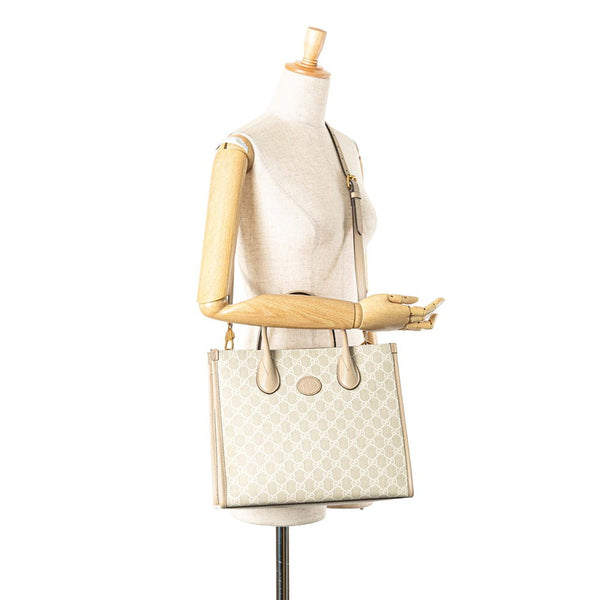 グッチ GGスプリーム トートバッグ ショルダーバッグ 2WAY 659983 ベージュ ホワイト PVC レザー レディース GUCCI 【中古】