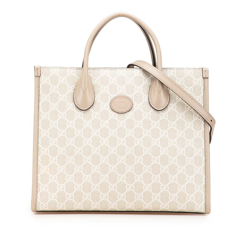 グッチ GGスプリーム トートバッグ ショルダーバッグ 2WAY 659983 ベージュ ホワイト PVC レザー レディース GUCCI 【中古】