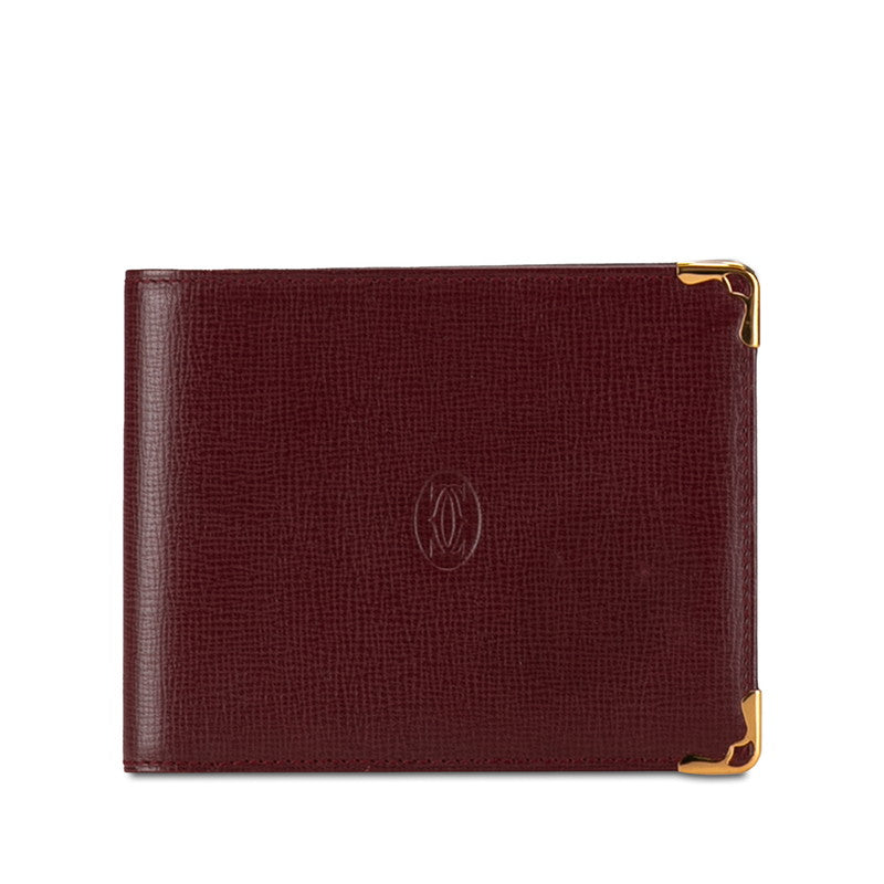 カルティエ マストライン 二つ折り財布 札入れ ボルドー ワインレッド レザー レディース CARTIER 【中古】