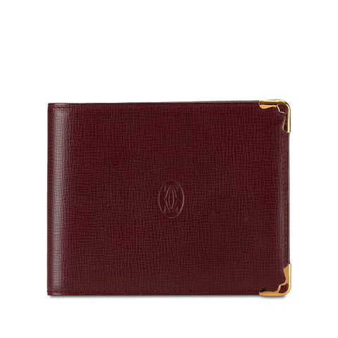 カルティエ マストライン 二つ折り財布 札入れ ボルドー ワインレッド レザー レディース CARTIER 【中古】