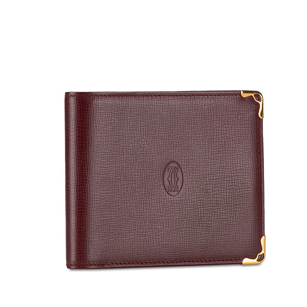 カルティエ マストライン 二つ折り財布 札入れ ボルドー ワインレッド レザー レディース CARTIER 【中古】