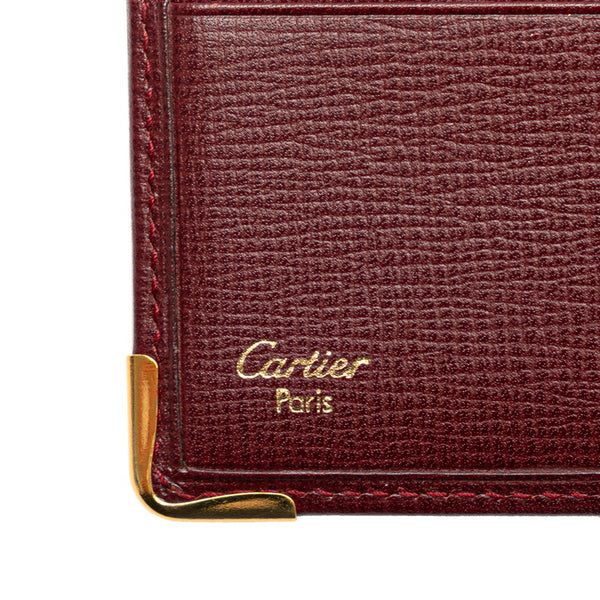 カルティエ マストライン 二つ折り財布 札入れ ボルドー ワインレッド レザー レディース CARTIER 【中古】