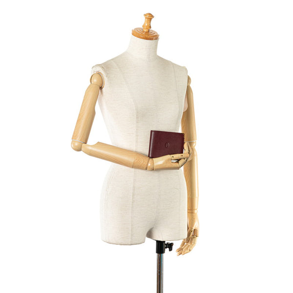 カルティエ マストライン 二つ折り財布 札入れ ボルドー ワインレッド レザー レディース CARTIER 【中古】