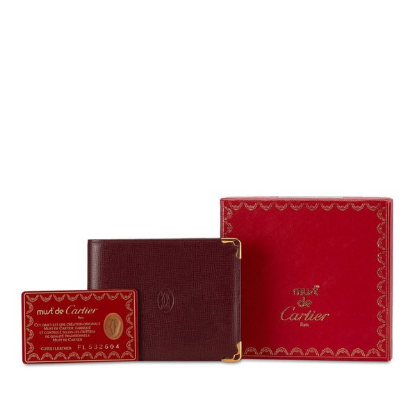 カルティエ マストライン 二つ折り財布 札入れ ボルドー ワインレッド レザー レディース CARTIER 【中古】