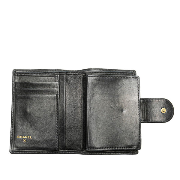 シャネル ワイルドステッチ ココマーク がま口 二つ折り財布 ブラック ラムスキン レディース CHANEL 【中古】