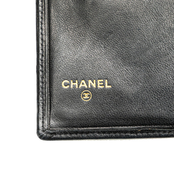 シャネル ワイルドステッチ ココマーク がま口 二つ折り財布 ブラック ラムスキン レディース CHANEL 【中古】