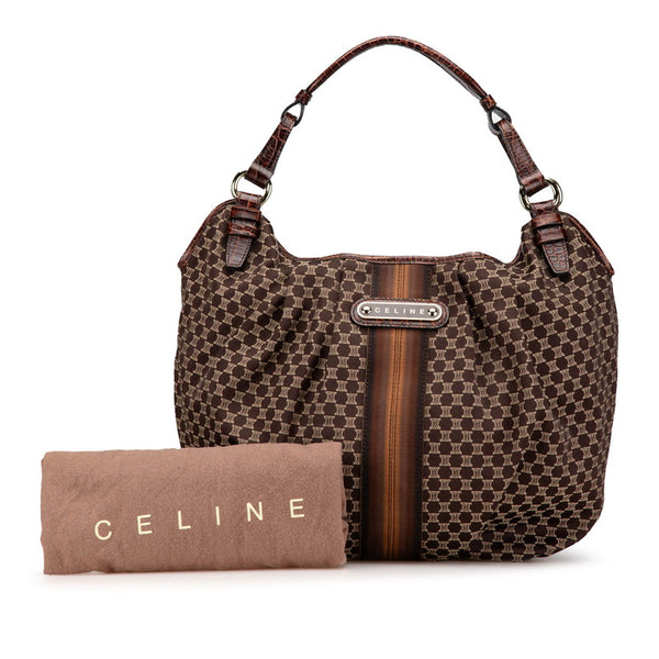 セリーヌ マカダム クロコ型押し ワンショルダーバッグ ブラウン キャンバス レザー レディース CELINE 【中古】