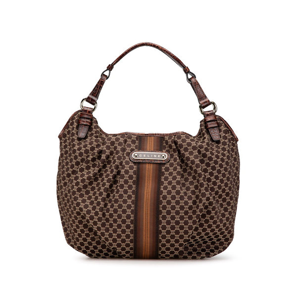セリーヌ マカダム クロコ型押し ワンショルダーバッグ ブラウン キャンバス レザー レディース CELINE 【中古】