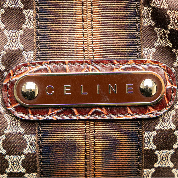 セリーヌ マカダム クロコ型押し ワンショルダーバッグ ブラウン キャンバス レザー レディース CELINE 【中古】