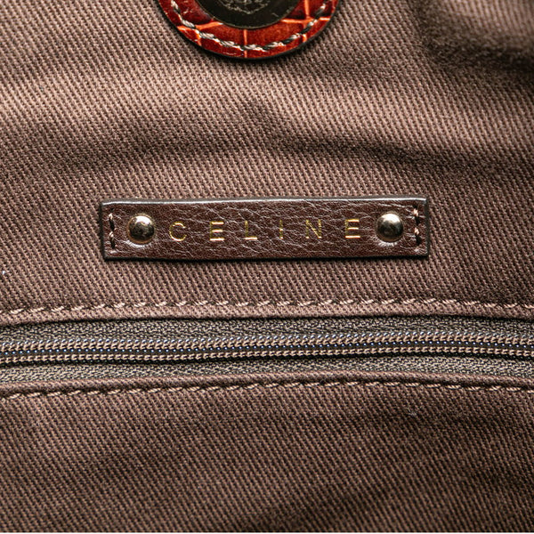 セリーヌ マカダム クロコ型押し ワンショルダーバッグ ブラウン キャンバス レザー レディース CELINE 【中古】