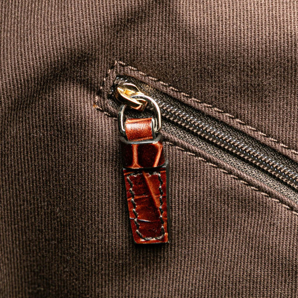 セリーヌ マカダム クロコ型押し ワンショルダーバッグ ブラウン キャンバス レザー レディース CELINE 【中古】