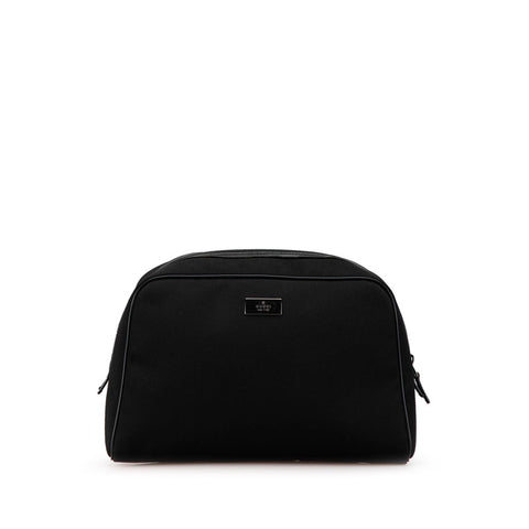 グッチ ロゴプレート ポーチ クラッチバッグ 130651 ブラック キャンバス レザー レディース GUCCI 【中古】