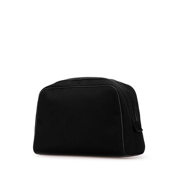 グッチ ロゴプレート ポーチ クラッチバッグ 130651 ブラック キャンバス レザー レディース GUCCI 【中古】