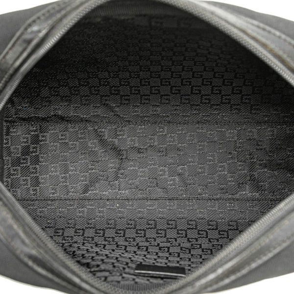 グッチ ロゴプレート ポーチ クラッチバッグ 130651 ブラック キャンバス レザー レディース GUCCI 【中古】