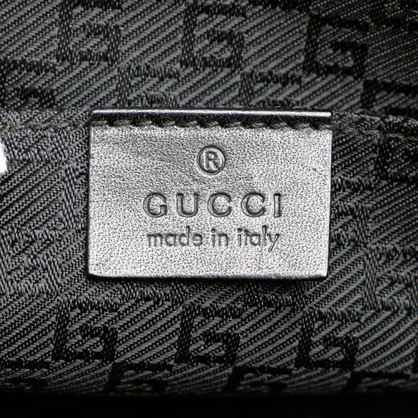 グッチ ロゴプレート ポーチ クラッチバッグ 130651 ブラック キャンバス レザー レディース GUCCI 【中古】