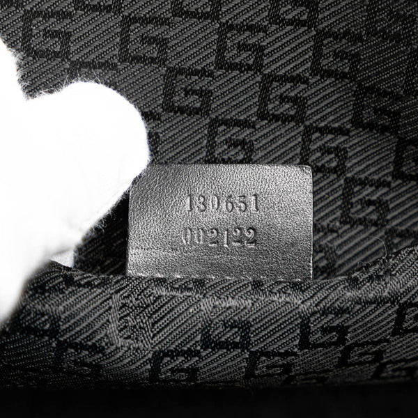 グッチ ロゴプレート ポーチ クラッチバッグ 130651 ブラック キャンバス レザー レディース GUCCI 【中古】