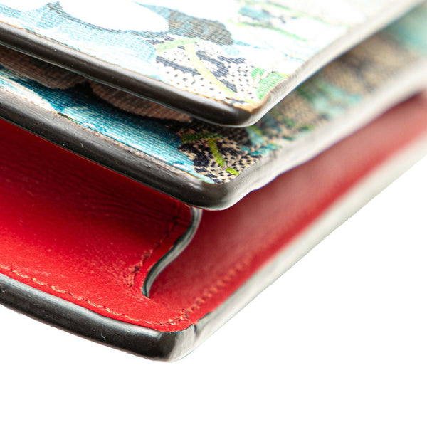 グッチ GGスプリーム フラワー 花 チェーンウォレット ショルダーバッグ 546368 ブルー ベージュ PVC レザー レディース GUCCI 【中古】