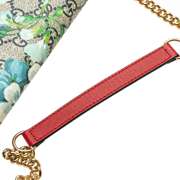 グッチ GGスプリーム フラワー 花 チェーンウォレット ショルダーバッグ 546368 ブルー ベージュ PVC レザー レディース GUCCI 【中古】