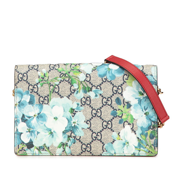 グッチ GGスプリーム フラワー 花 チェーンウォレット ショルダーバッグ 546368 ブルー ベージュ PVC レザー レディース GUCCI 【中古】