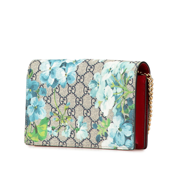 グッチ GGスプリーム フラワー 花 チェーンウォレット ショルダーバッグ 546368 ブルー ベージュ PVC レザー レディース GUCCI 【中古】