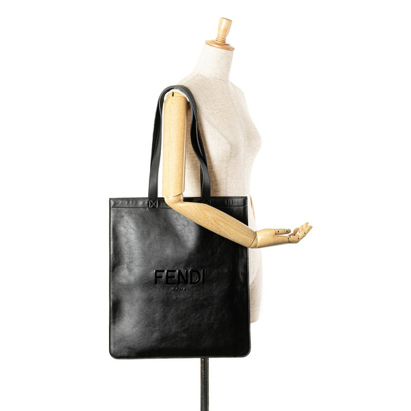 フェンディ ロゴ トートバッグ 7VA538 ブラック レザー レディース FENDI 【中古】