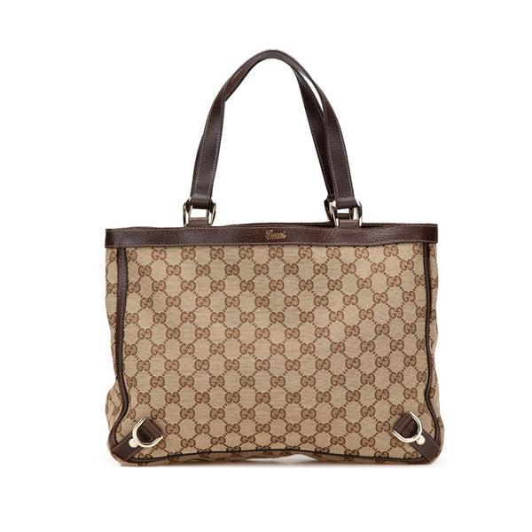 グッチ GGキャンバス ハンドバッグ トートバッグ 170004 ベージュ ブラウン レザー レディース GUCCI 【中古】