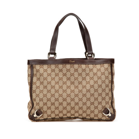 グッチ GGキャンバス ハンドバッグ トートバッグ 170004 ベージュ ブラウン レザー レディース GUCCI 【中古】