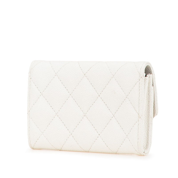 シャネル マトラッセ ココマーク カードケース ホワイト ゴールド キャビアスキン レディース CHANEL 【中古】
