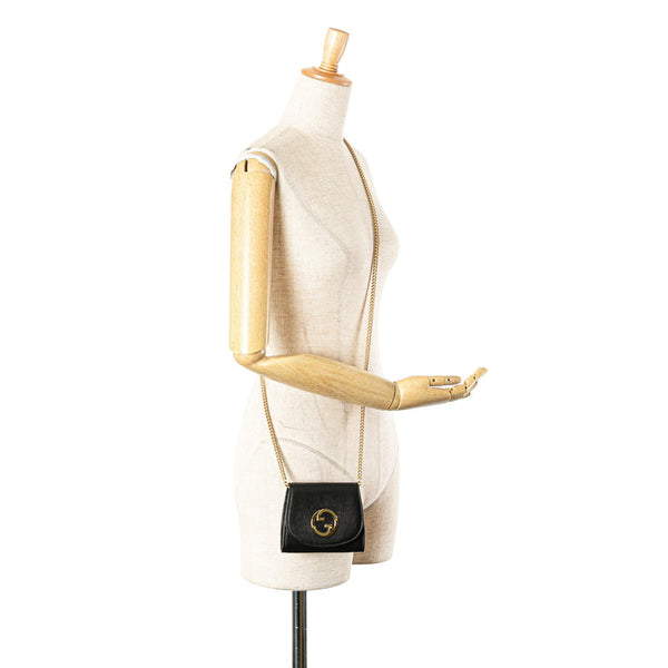 グッチ ブロンディ ミディアム チェーン ウォレット ショルダーバッグ 725219 ブラック ゴールド レザー レディース GUCCI 【中古】