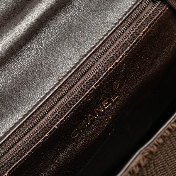 シャネル ココマーク シルクロープ ショルダーバッグ ブラウン シルク レザー レディース CHANEL 【中古】