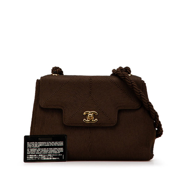シャネル ココマーク シルクロープ ショルダーバッグ ブラウン シルク レザー レディース CHANEL 【中古】