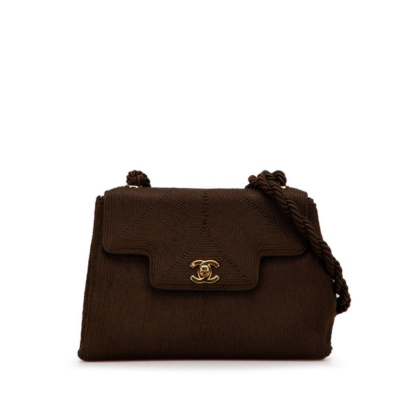 シャネル ココマーク シルクロープ ショルダーバッグ ブラウン シルク レザー レディース CHANEL 【中古】