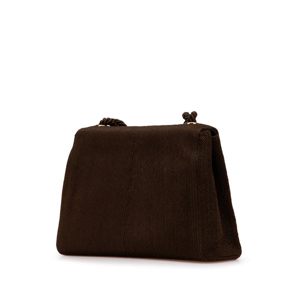 シャネル ココマーク シルクロープ ショルダーバッグ ブラウン シルク レザー レディース CHANEL 【中古】