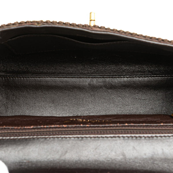 シャネル ココマーク シルクロープ ショルダーバッグ ブラウン シルク レザー レディース CHANEL 【中古】