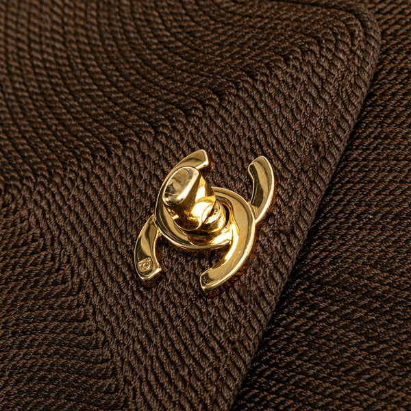 シャネル ココマーク シルクロープ ショルダーバッグ ブラウン シルク レザー レディース CHANEL 【中古】