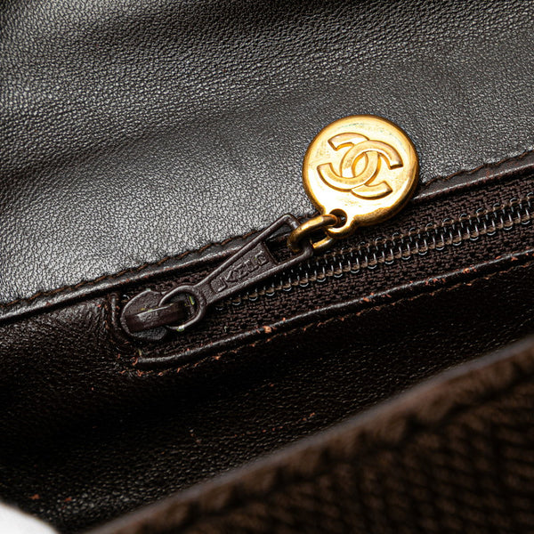 シャネル ココマーク シルクロープ ショルダーバッグ ブラウン シルク レザー レディース CHANEL 【中古】