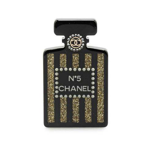 シャネル No.5  香水 モチーフ ブローチ ブラック ゴールド プラスチック レディース CHANEL 【中古】