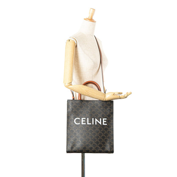 セリーヌ トリオンフ バーティカルカバ  ラージ ハンドバッグ ショルダーバッグ 2WAY ブラウン PVC レザー レディース CELINE 【中古】
