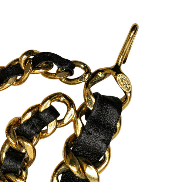 シャネル ヴィンテージ ココマーク メダル チェーンベルト ゴールド ブラック メッキ レザー レディース CHANEL 【中古】