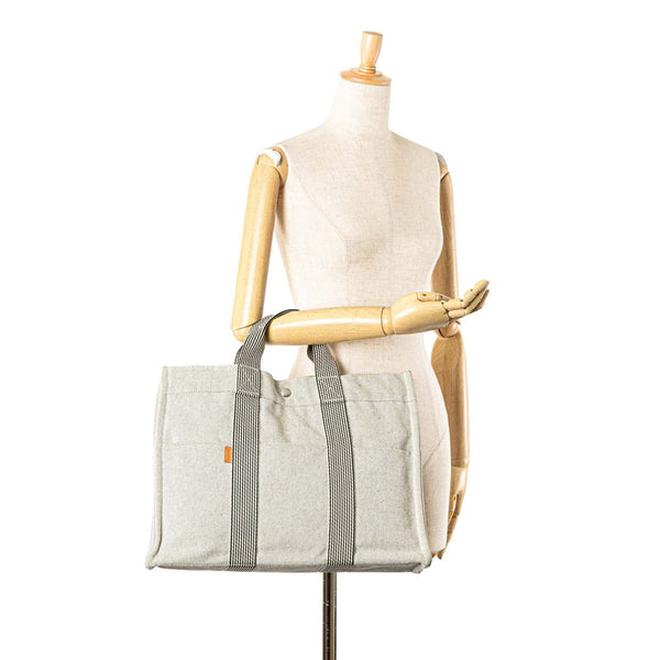 エルメス ニューフールトゥMM トートバッグ ハンドバッグ ライトグレー キャンバス レディース HERMES 【中古】