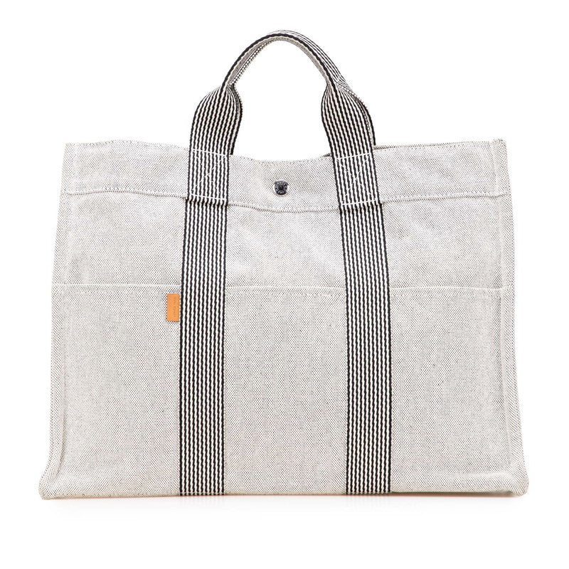 エルメス ニューフールトゥMM トートバッグ ハンドバッグ ライトグレー キャンバス レディース HERMES 【中古】