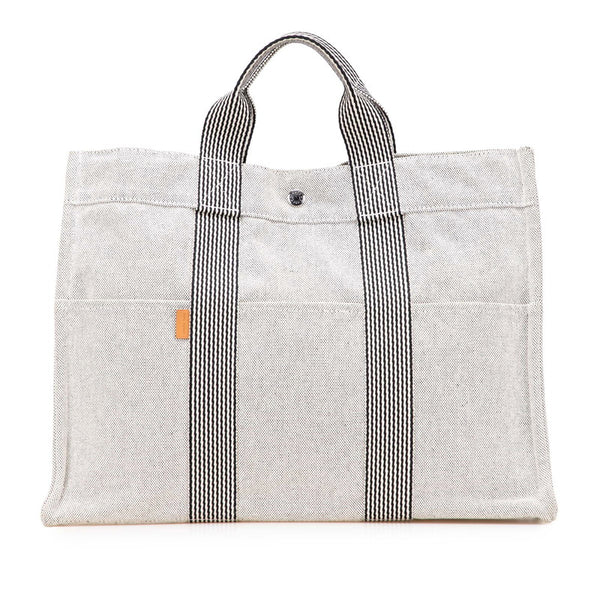 エルメス ニューフールトゥMM トートバッグ ハンドバッグ ライトグレー キャンバス レディース HERMES 【中古】